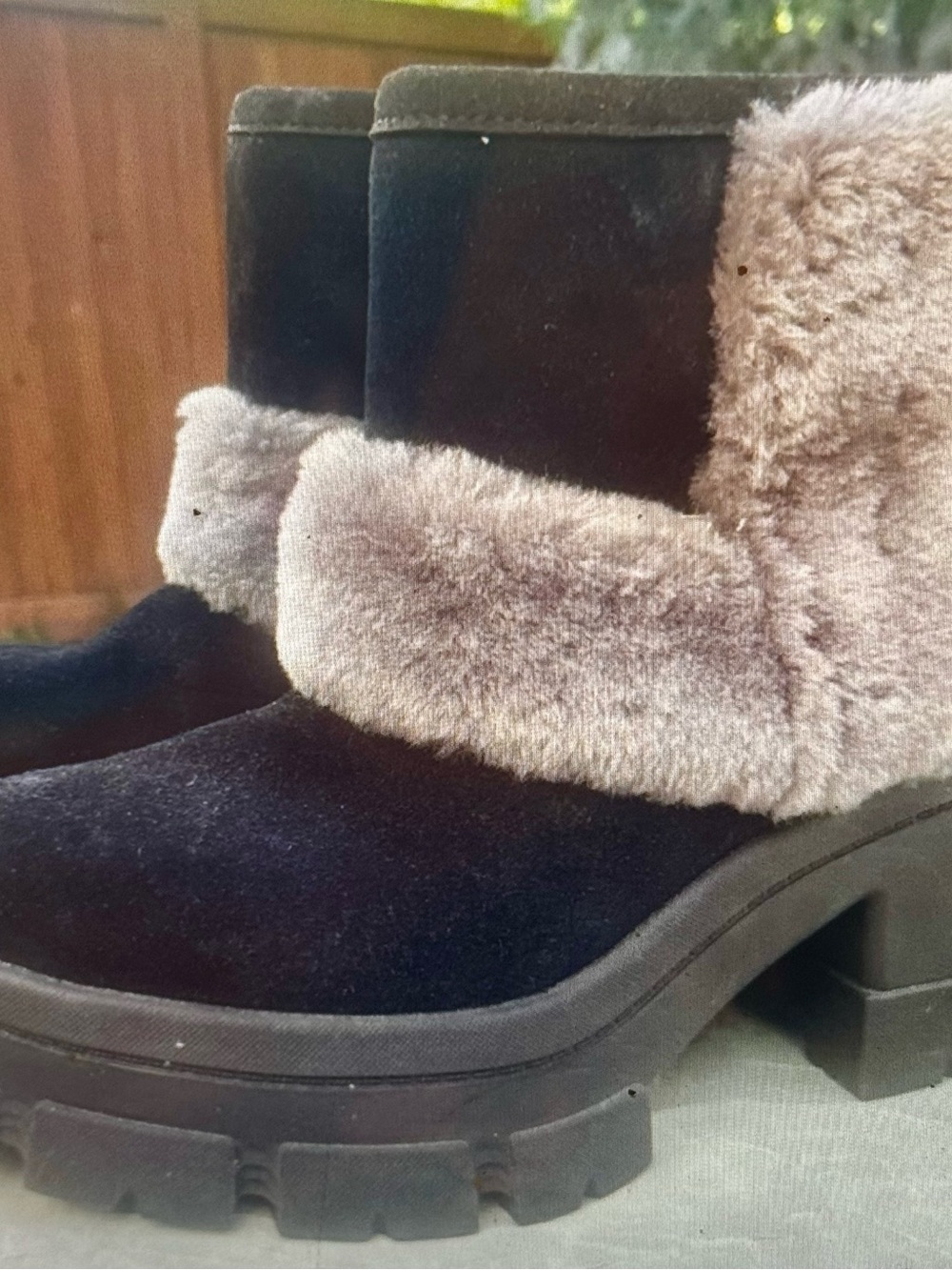 UGG Brooklyn Sunburst 1145710 Black Suede & Shearling Platform Chelsea Boots